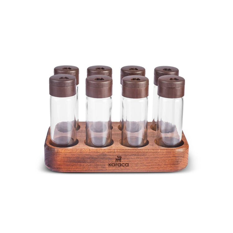 KARACA LODOS 8-PIECE WOODEN STAND SPICE SET, WOOD