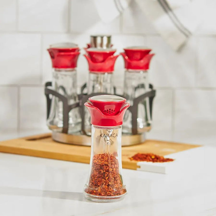 KARACA NORİ RED ROUND 7-PIECE SPICE SET, RED