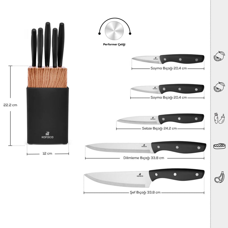 KARACA MASTERCUT 6-PIECE KNIFE SET, BLACK