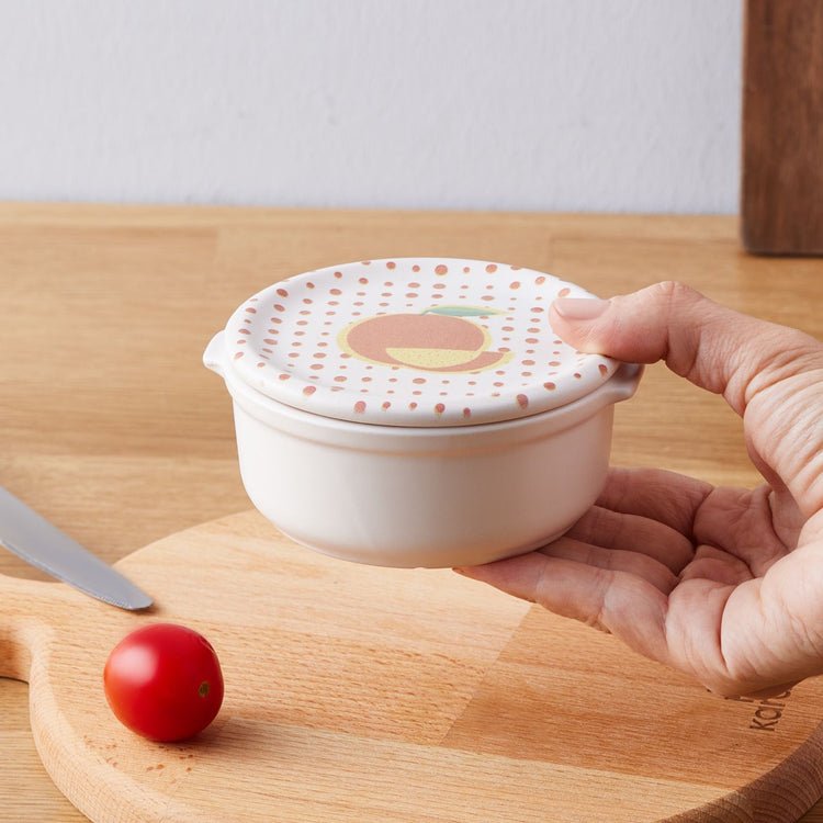 KARACA POLKA DOT ORANGE BREAKFAST BOWL with LID , MULTICOLOR