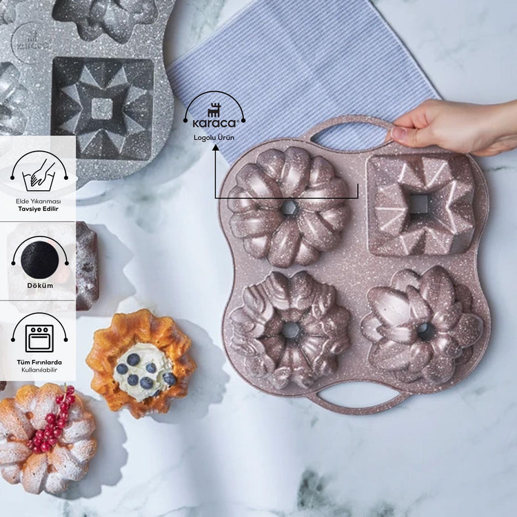 KARACA CAKE PRO 4-PIECE CAST IRON CAKE PAN SET, ROSE GOLD