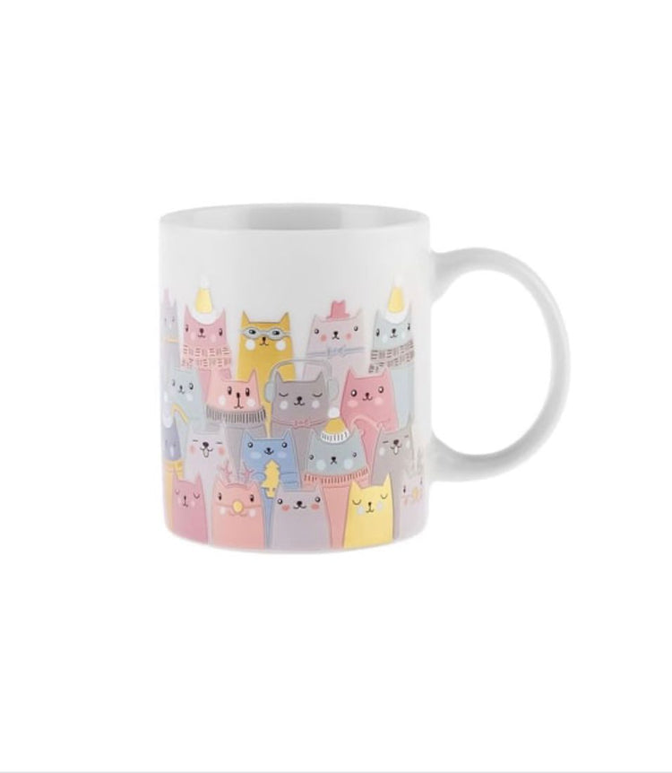 KARACA CAT FAMILY 360 ML MUG, YELLOW