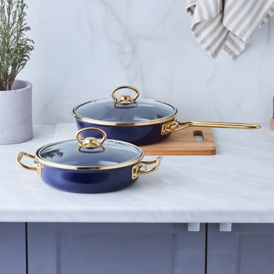 KARACA PIRAYE ENAMEL FRYING PAN SET, NAVY