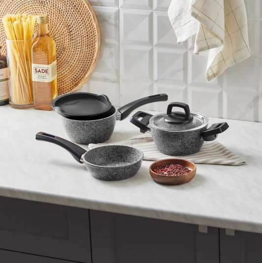 KARACA BIOGRANITE GREY STONE MINI 5-PIECE COOKWARE SET, GRAY