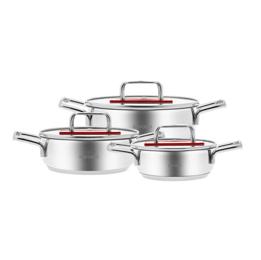 KARACA ARYA 6-PIECE STAINLESS STEEL FRYING PAN SET, RED