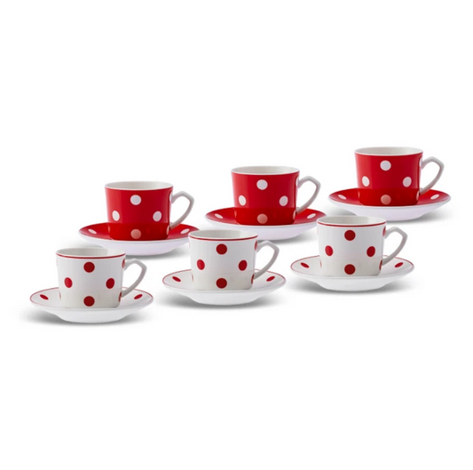 KARACA NOKTA 6-PERSON 80 ML COFFEE CUP SET, RED