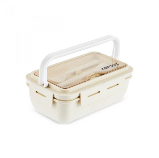 KARACA FUSCA LUNCH BOX WITH FORK AND SPOON, CREAM