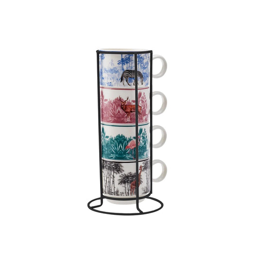 KARACA JUNGLE 4 PIECE MUG/TEA CUP SET WITH STAND