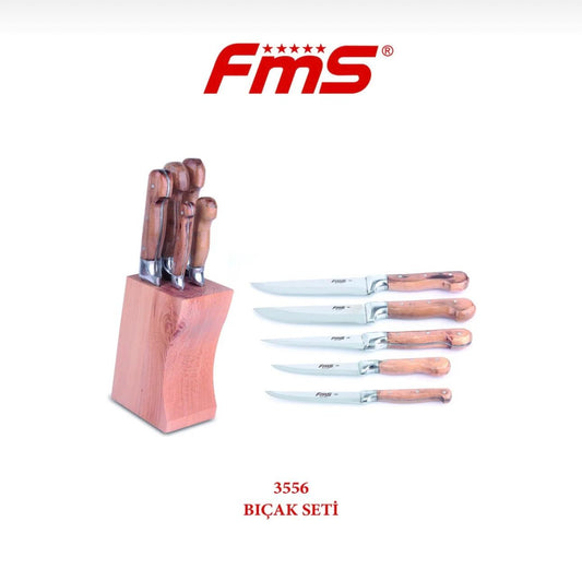 FMS WEDGE KNIFE SET 6 PIECES WALNUT