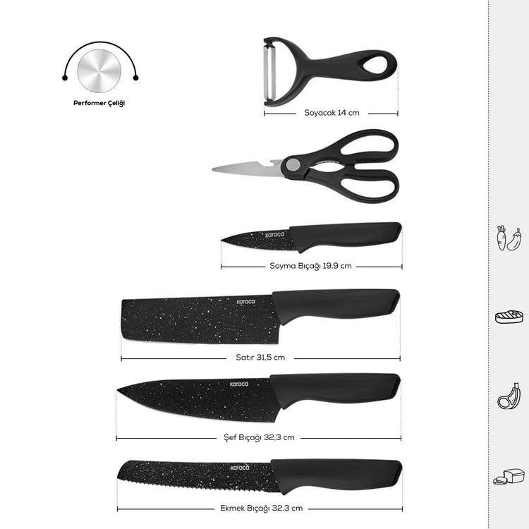 KARACA BLACK STONE 6-PIECE KNIFE SET