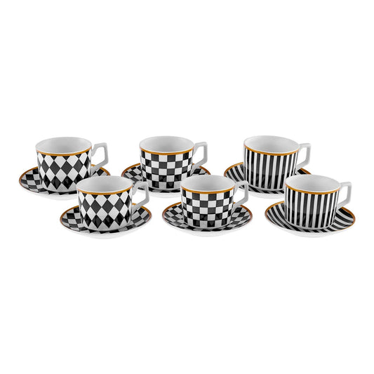 KARACA CHEKERS 6-PERSON 220 ML TEA CUP SET