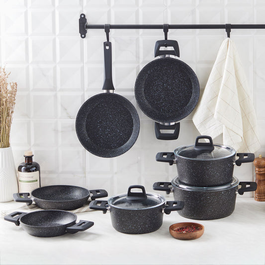 KARACA BIOGRANITE ELIZ 10-PIECE COOKWARE SET, BLACK