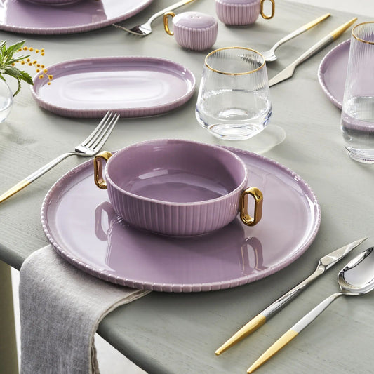 Karaca Streamline Decoline 6 Person 16 Pieces Dinnerware Set, Purple