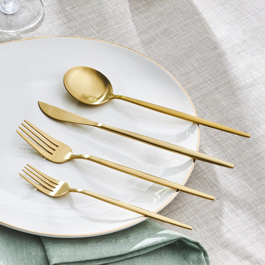 APRICOT FARO 24 PIECE CUTLERY SET BOXED, MATTE GOLD