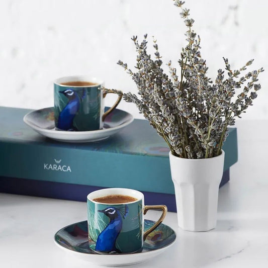 KARACA PEACOCK 4-PACK COFFEE CUPS, MULTICOLOR