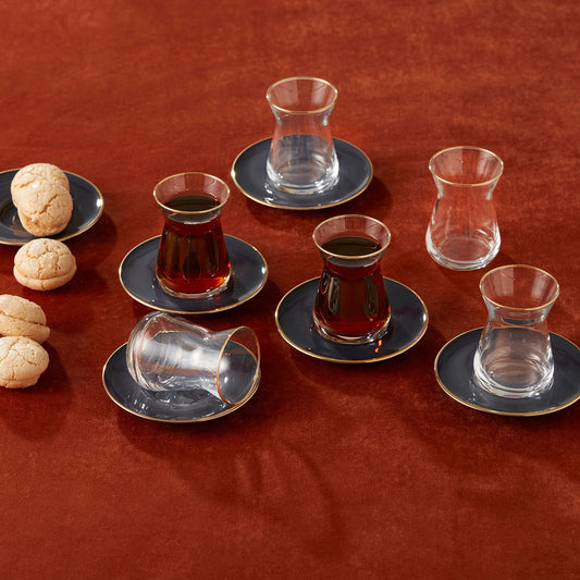 KARACA RETRO ANTHRACITE 6-PERSON TEA SET