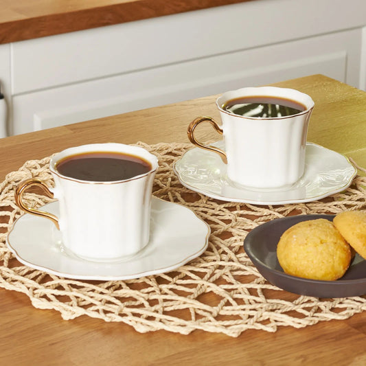 Karaca Parka 2-Person Tea Cup Set, White